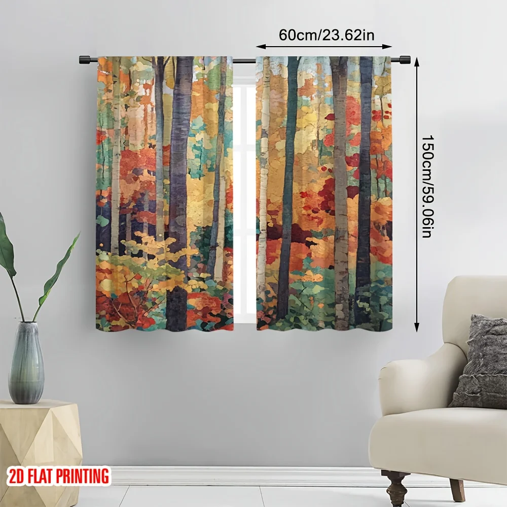 Aesthetic Autumn Forest Tree Print Curtains Drapes Nature Woodland Fall Seasonal Abstract Pattern Window Coverings Living Room H