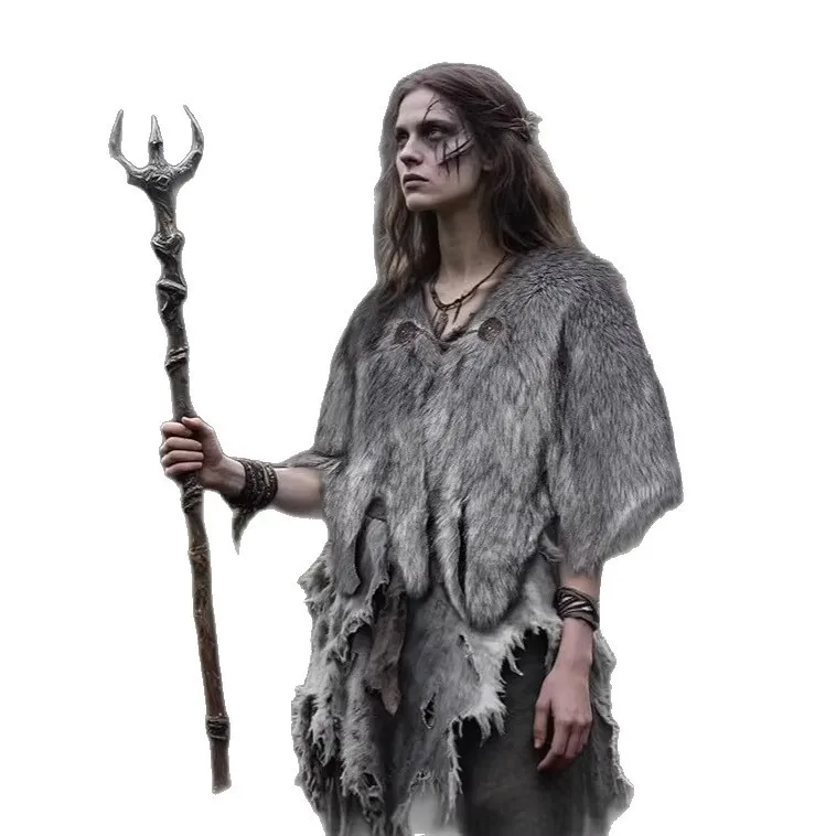 Retro Punk Viking Cosplay Party Jacket Medieval Ethnic Faux Fur Cape Woman Warm Winter Coat Halloween Carnival Dress Up Party view 5