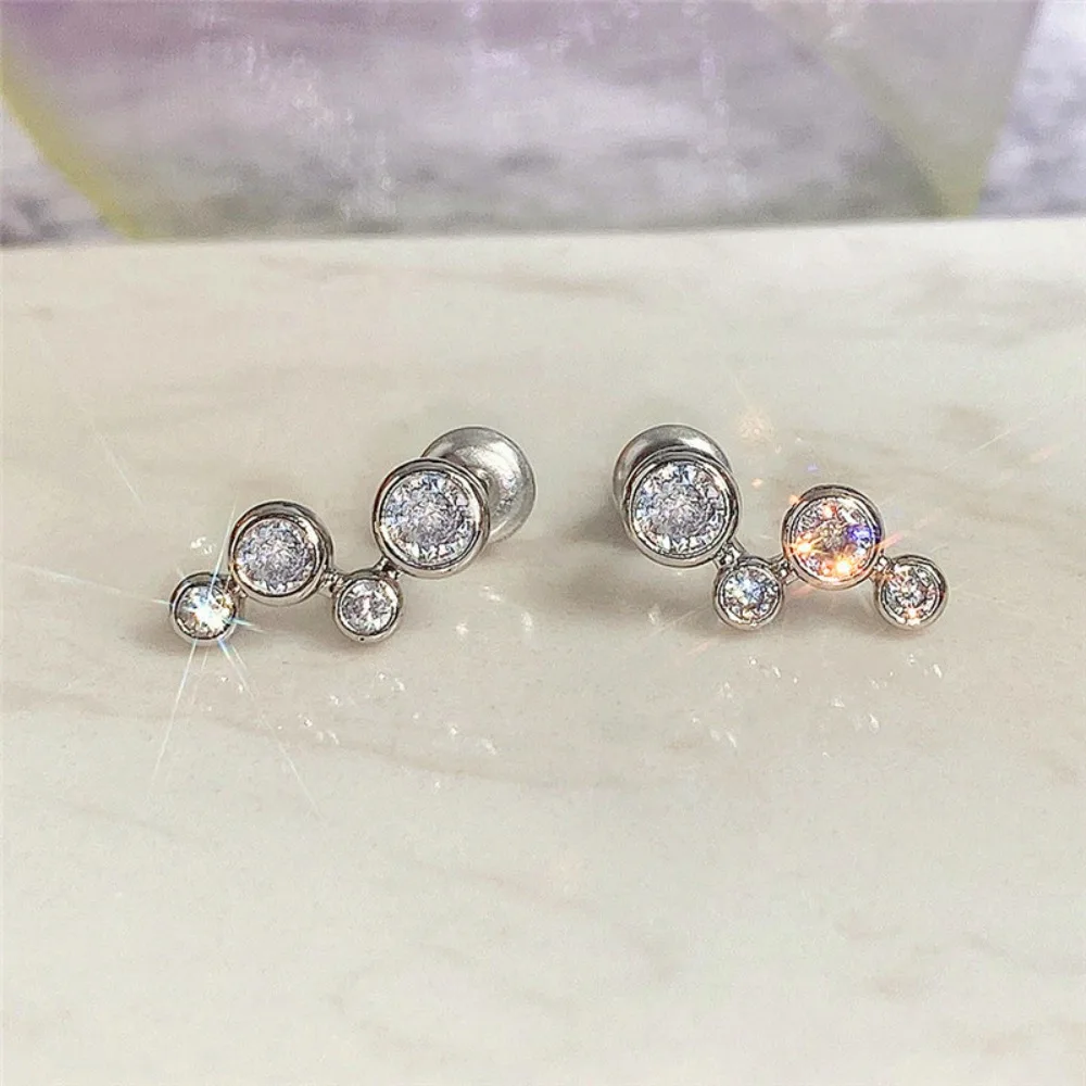 Korean Simple Micro-inlay Zircon Geometry Round Cluster Stud Earrings for Women Dainty Minimalist Piercing Jewelry Does Not Fade