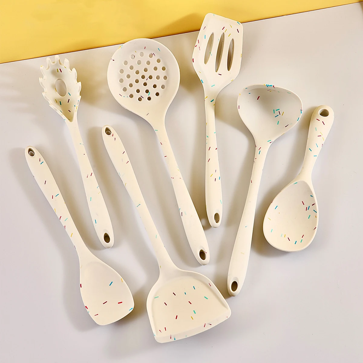 7Pcs Colorful Silicone Kitchenware Utensils Set Non-stick Pot Shovel Soup Spoon Colander Rice Spoon Cookware Set Kitchen Gadget