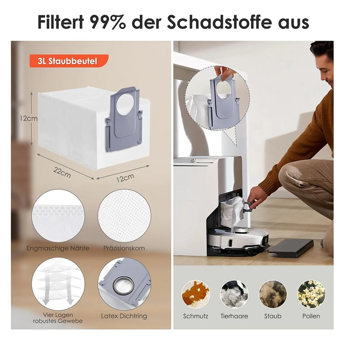 Set di accessori per Roborock S8 Maxv Ultra, sacchetti per la polvere Spazzola a rullo principale Spazzole laterali Filtro Panni da 6 mop, Accessori per aspirapolvere