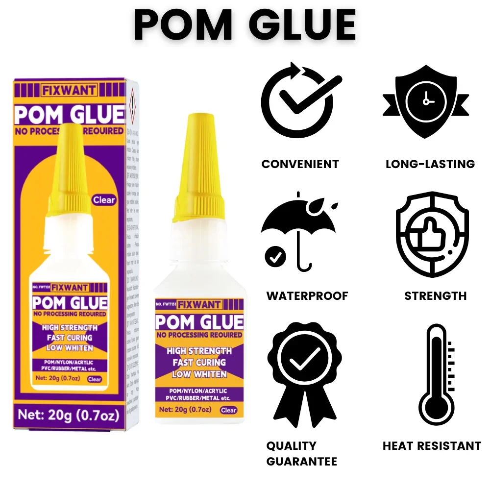 

FIXWANT POM Полиоксиметиленовый клей Fast Bondin Super Glue для / НЕЙЛОНОВЫЙ/ АКРИЛИЧЕСКИЙ/ ПВХ/ РЕЗИНОВЫЙ/МЕТАЛ и 20 г