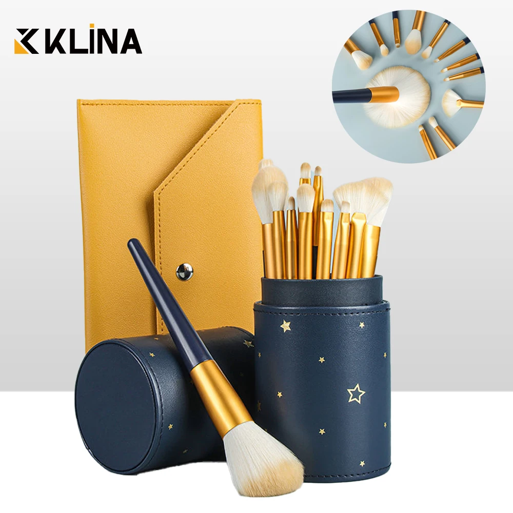 KLINA 12PCS Makeup Brushes Set Kit For Women Professional Natural Brush Foundation Powder Contour Eyeshadow Lip Make Up Tools