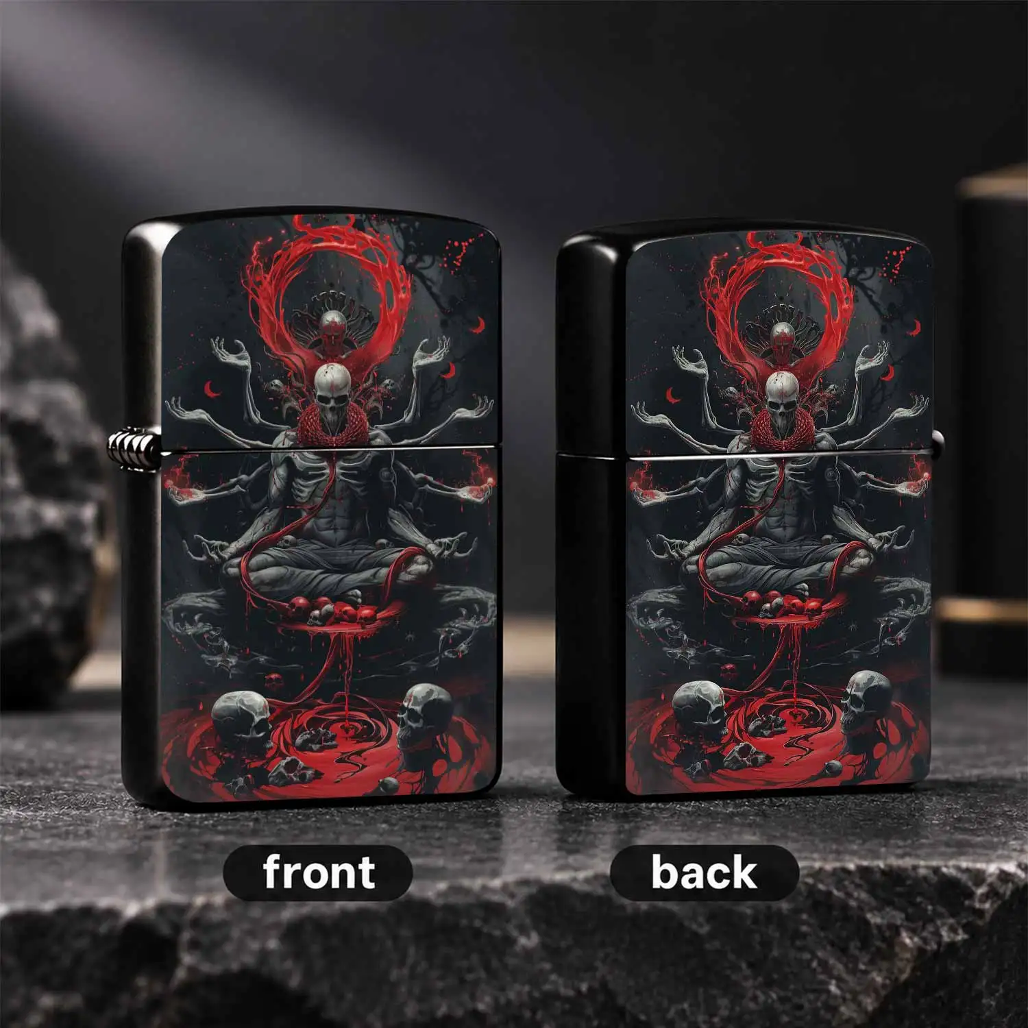 Gothic Multi-armed Skeleton Blood Themed Lighter Cool Dark Aesthetic Printed PORTABLE Windproof Durable Pocket Lighter Unique Collectible Gift for Smokers Biker Enthusiasts Daily Outdoor Use A Fun and Humorous Lighter