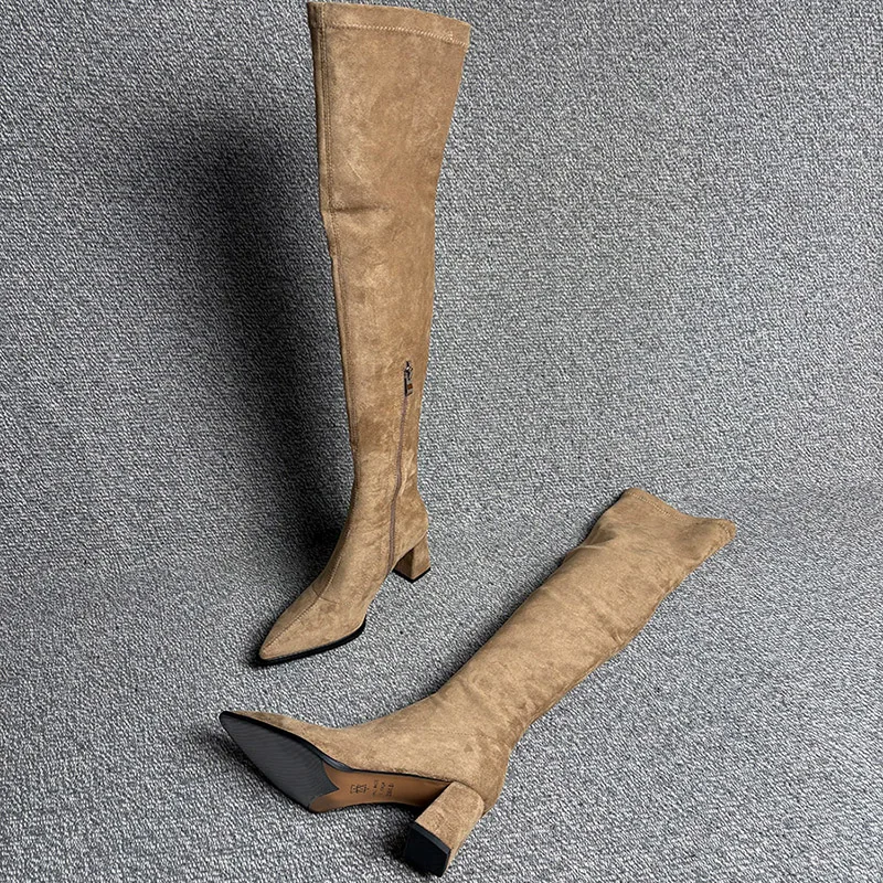 Winter Fashion Pointed Toe Women Long Over The Knee Boots Street Style Thick Heels Party Stripper Female Shoes