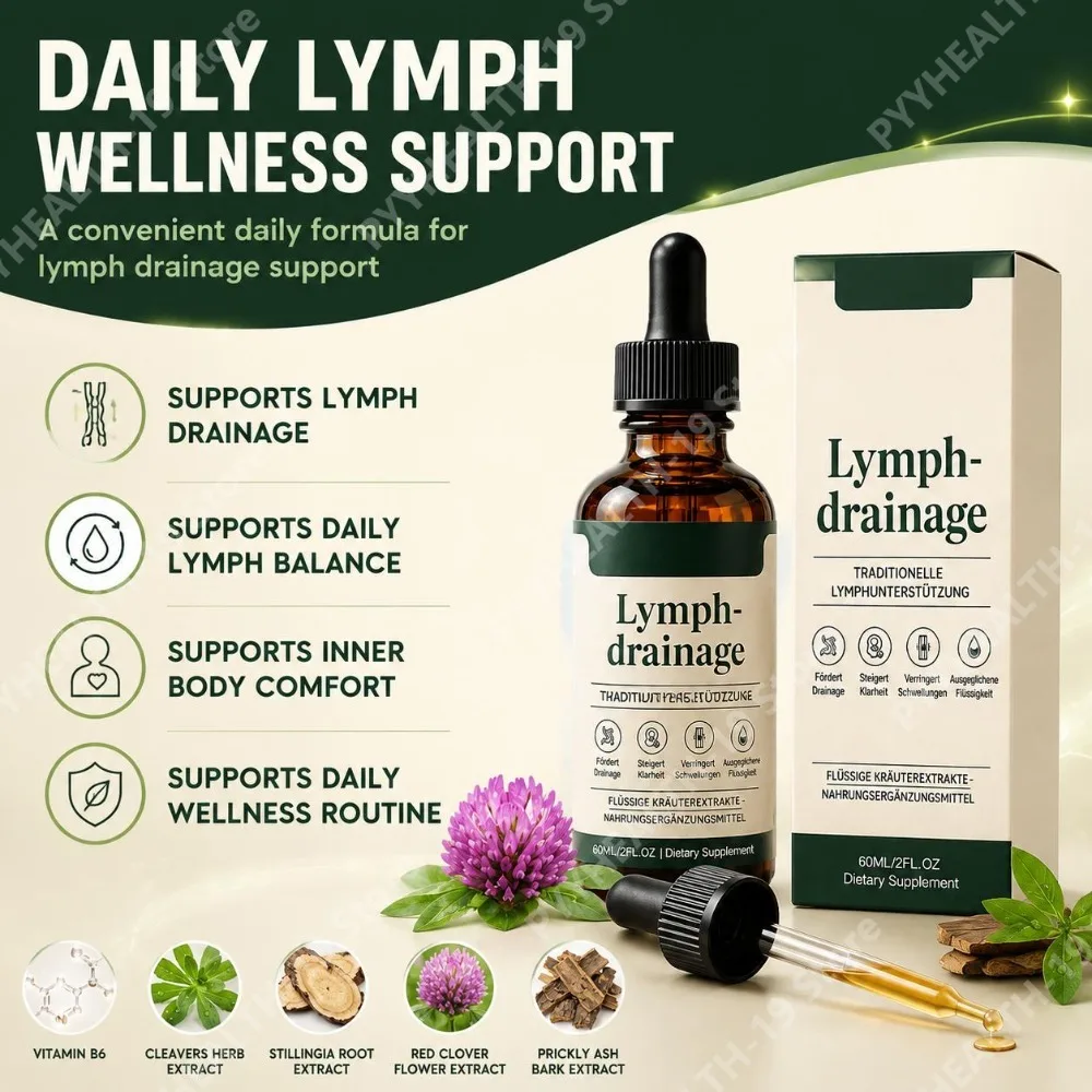 Lymph Drainage Liquid Drops with Vitamin B6, Cleavers & Red Clover for Lymphatic System & Daily Wellness Support, Adults, 60 ML