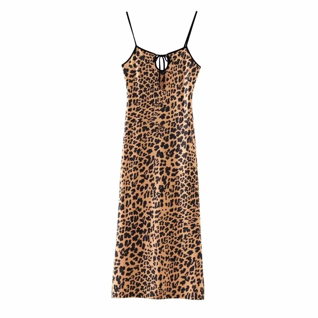 Vestido Midi de leopardo con espalda descubierta para mujer, prenda elegante de tacto suave, Estilo Vintage, a la moda, novedad de 2024