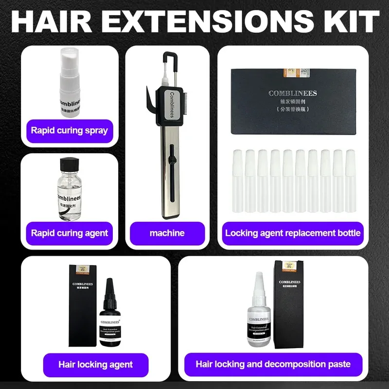 

Professional Salon Grade Hair Strand Extension Kit No UV Light Required Hair Extension Iron Trimmer Long Lasting Seamless Set