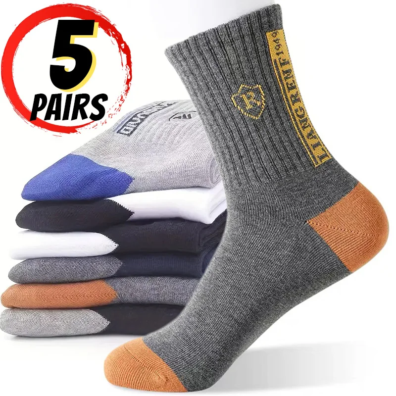 

5Pairs Spring Fall Men's Sport Socks Cotton Breathable Male Socks Sweat-absorbing Deodorant Leisure Ankle Sock Plus Size 38-46