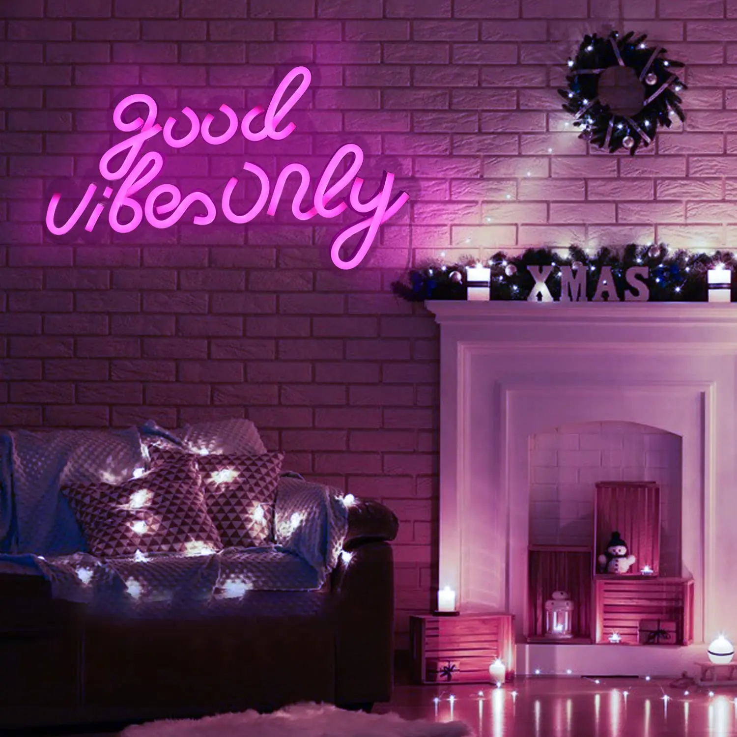 Custom Good Vibes Only Neon Sign Blue Pink Acrylic Board Bedroom Wall Decor LED Lights for Party Bar Lamps USB with Switch