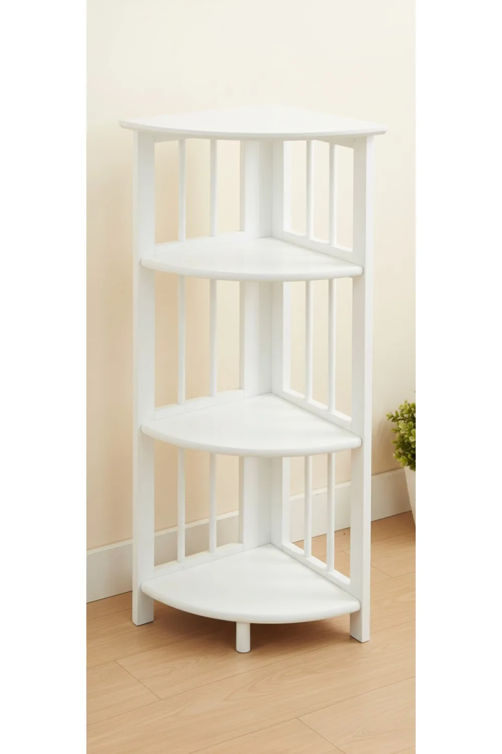 

4-Tier Corner Bookshelf Foldable Storage Shelf White Wooden Space-Saving Furniture for Home Office
