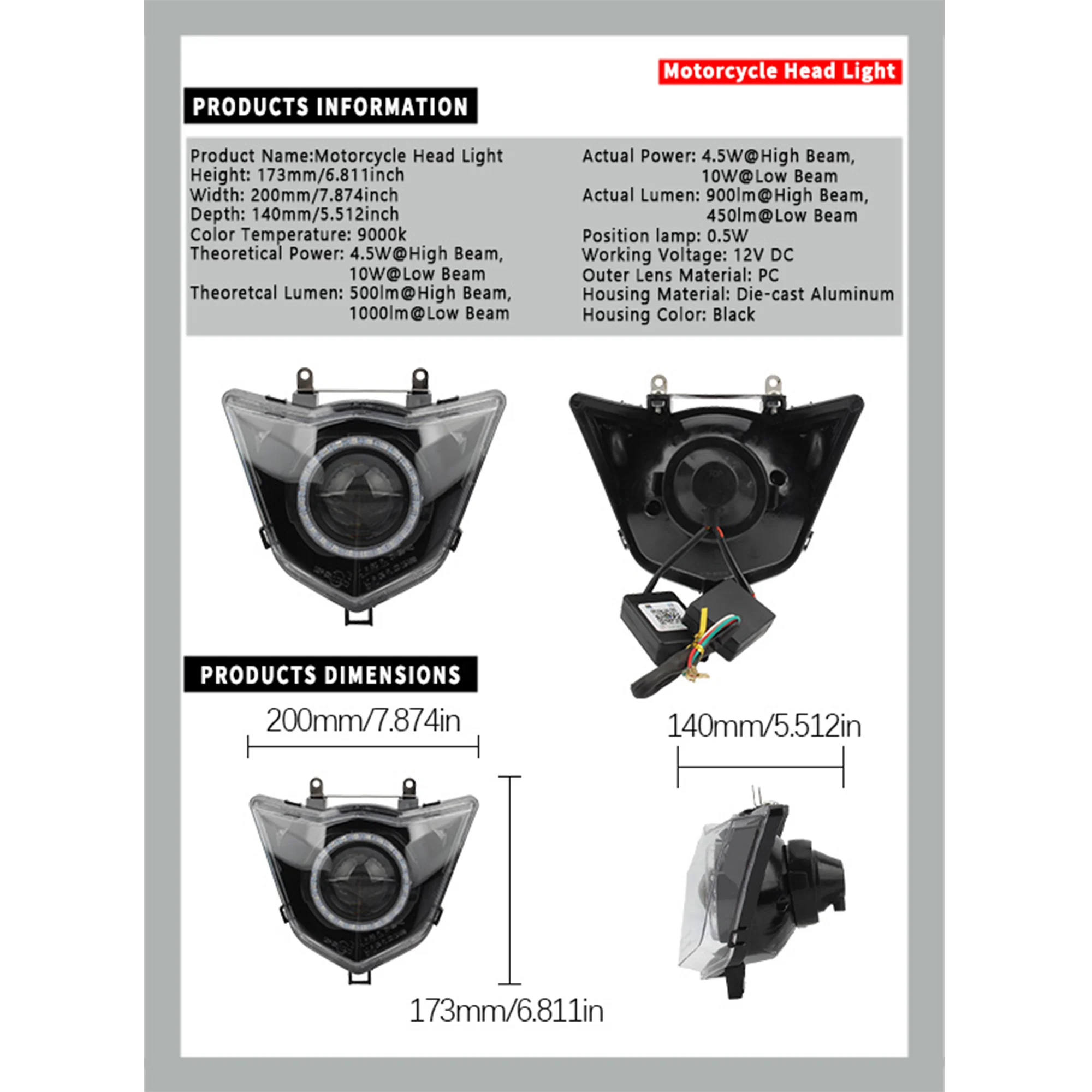 المصابيح الأمامية LED للدراجات النارية عيون الملاك أضواء ملونة كشافات لياماها WR 125 X/R 2009-2016