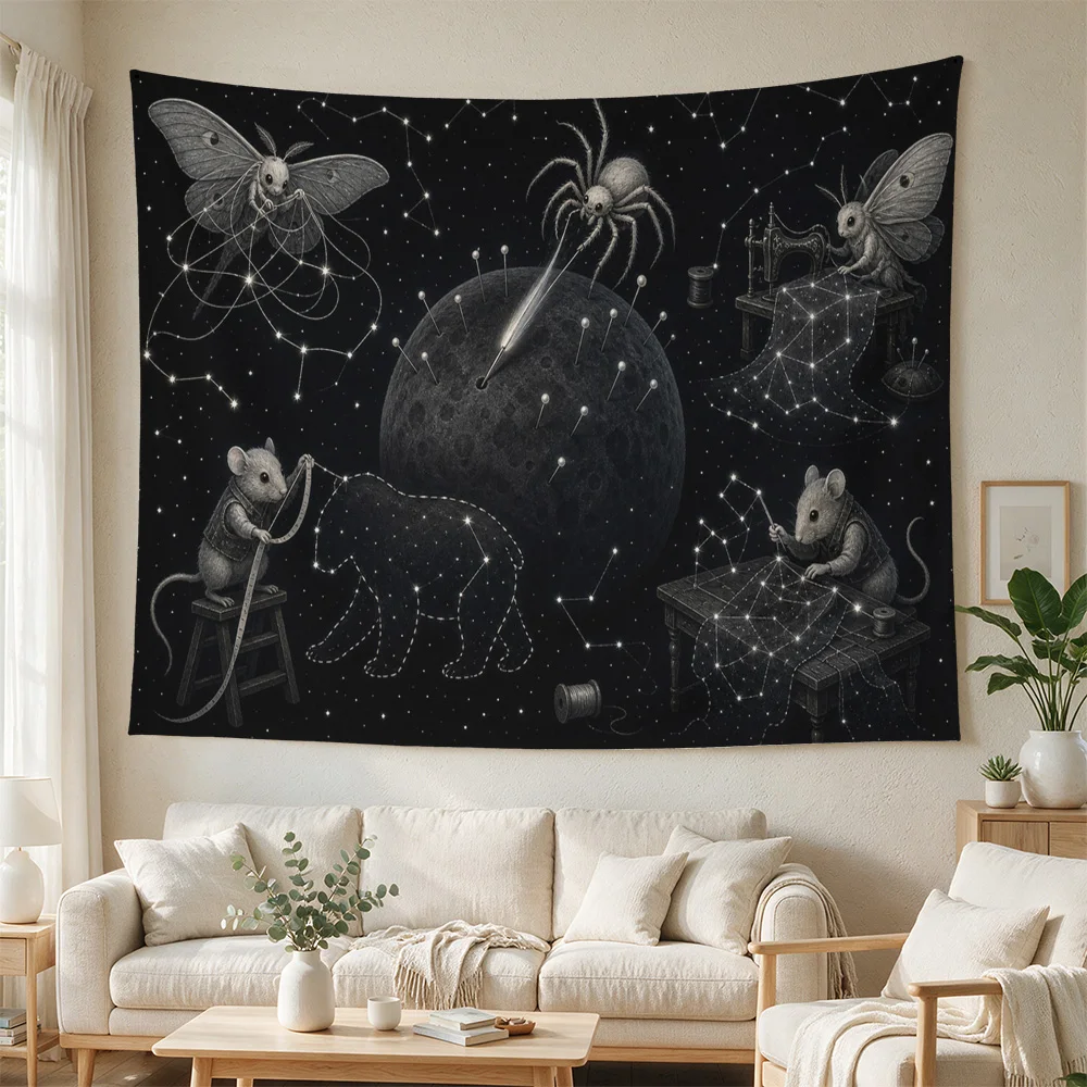 Celestial Night Sky Galaxy Constellation Tapestry Wall Hanging Boho Space Art Decor for Bedroom Living Room