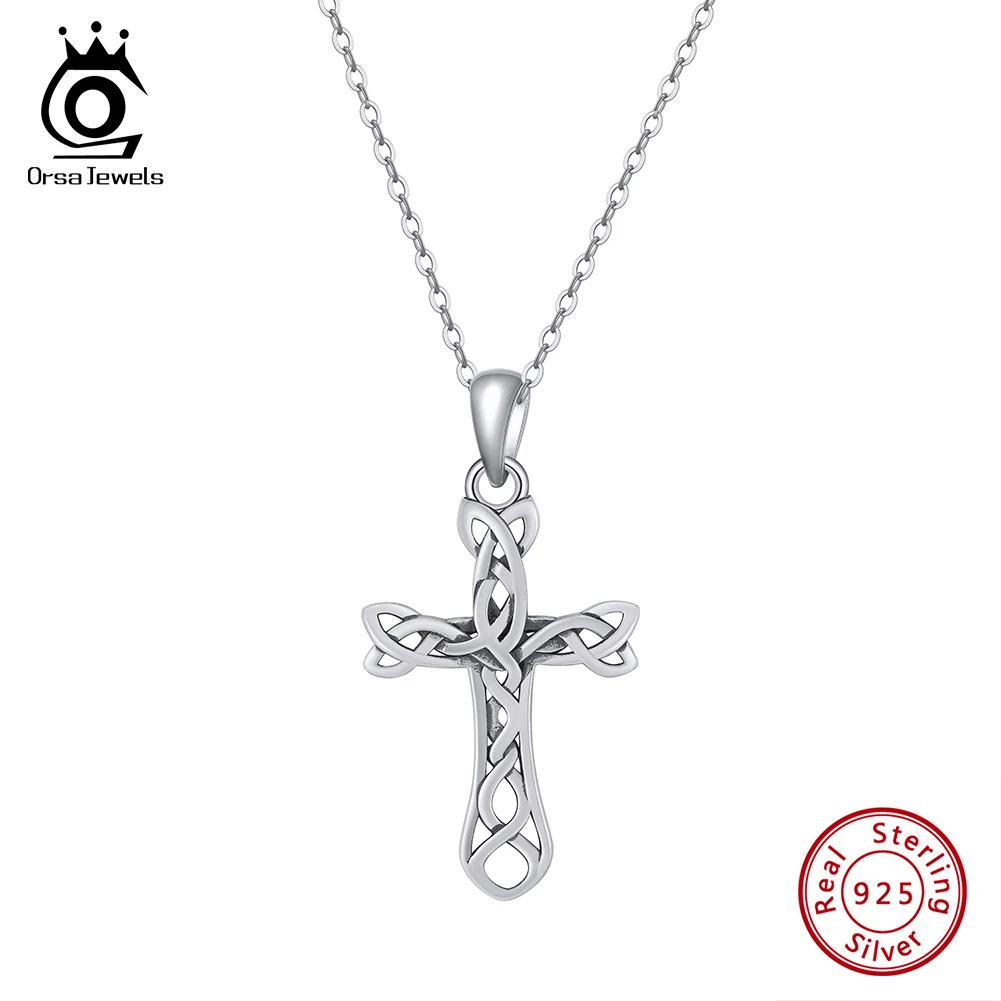 

ORSA JEWELS Classic 925 Sterling Silver Celtic Cross Knot Weave Pendant Necklace for Women Men Necklace Religious Jewelry APN43