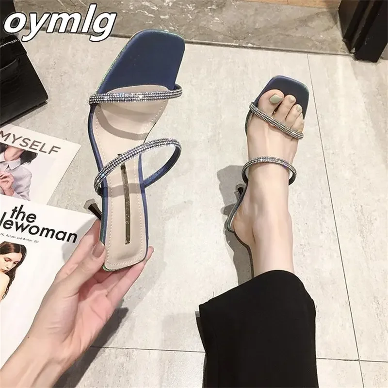 

Rhinestone high-heeled sandals women's thin heel open-toe 2024 summer new casual fashion one-line sandals women wear