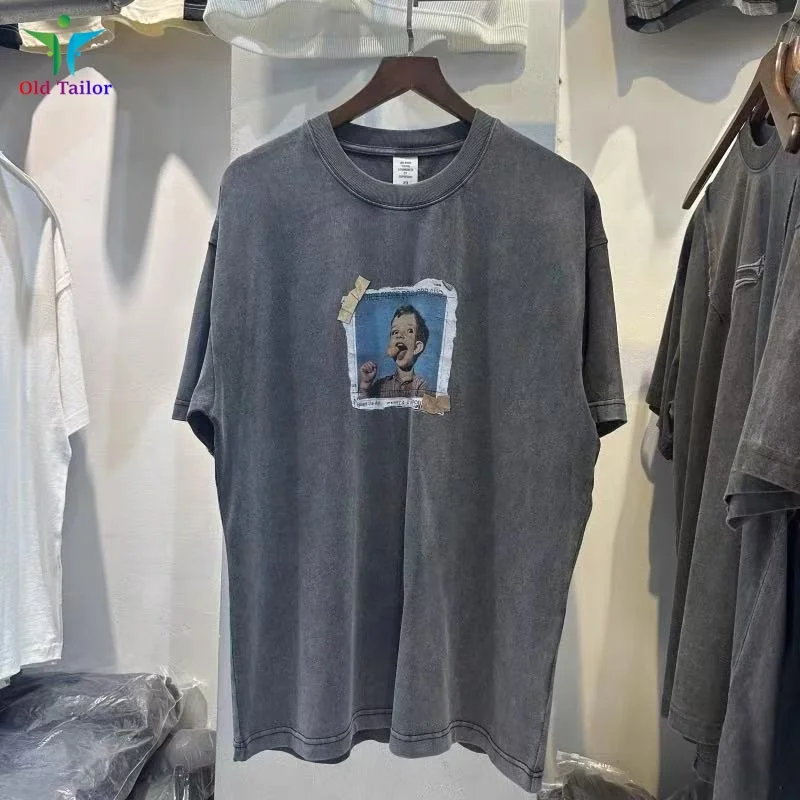 

High Street Washed Top Quality T-shirt Fashion Vintage Print Hip Hop Loose Summer Casual Mens Womens XXL Tee