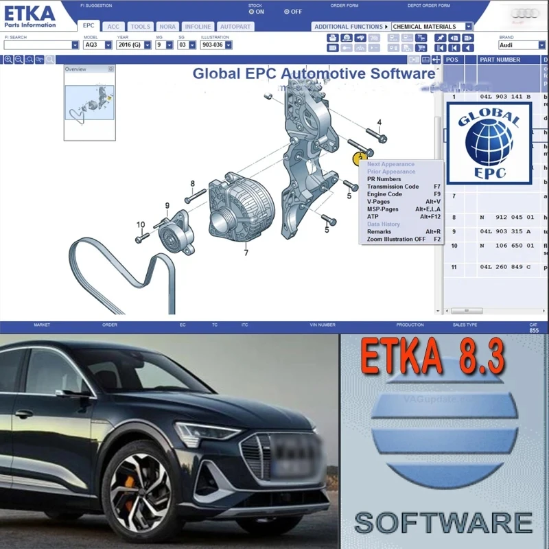 Newest ETK A 8.3 Group Vehicles Electronic Parts Catalogue until 2021 years For V/W+AU/DI+SE/AT+SKO/DA etka 8.3 Multi-Languages