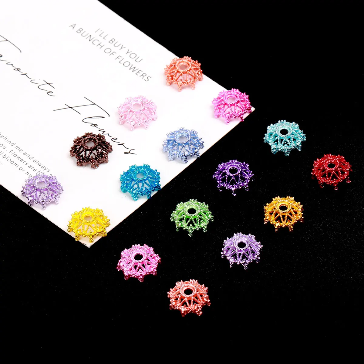 20pcs Random Color Flower Clap Alloy Beads Charms 2.5mm Hole Beads For Pen Jewelry Keychain DIY Bead Assortments