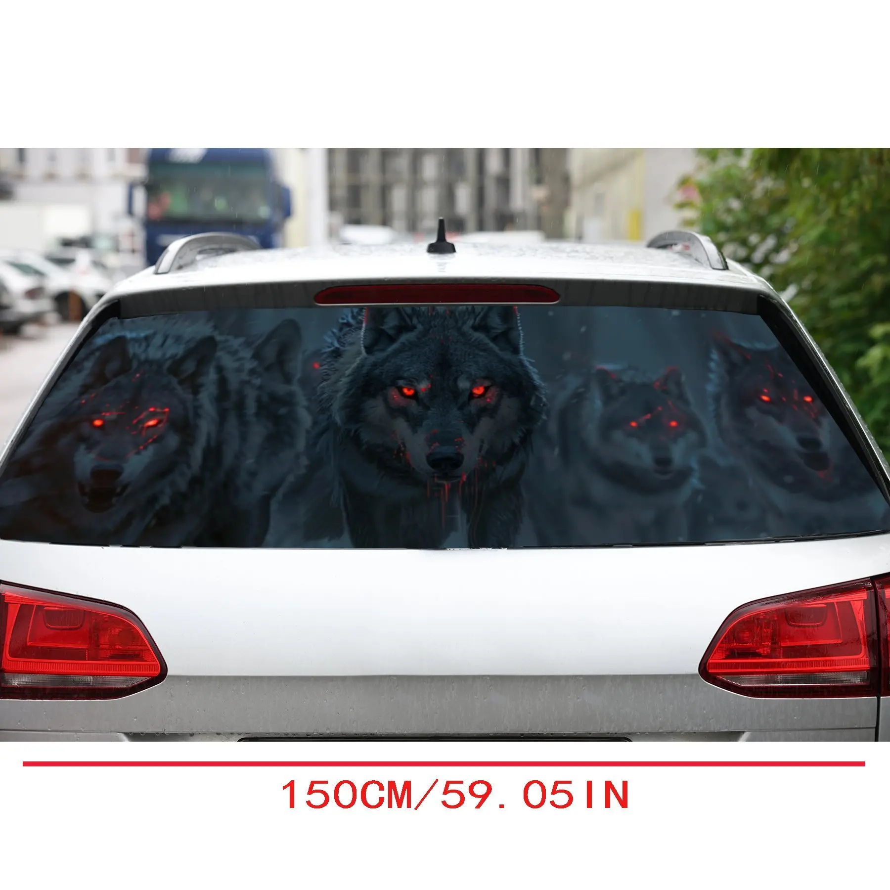 Dark Blood Wolves PVC Perforated Car Vinyl Wraps, Privacy Enhancing Design for Rear Window, Car Rear Windshield Sticker for Most