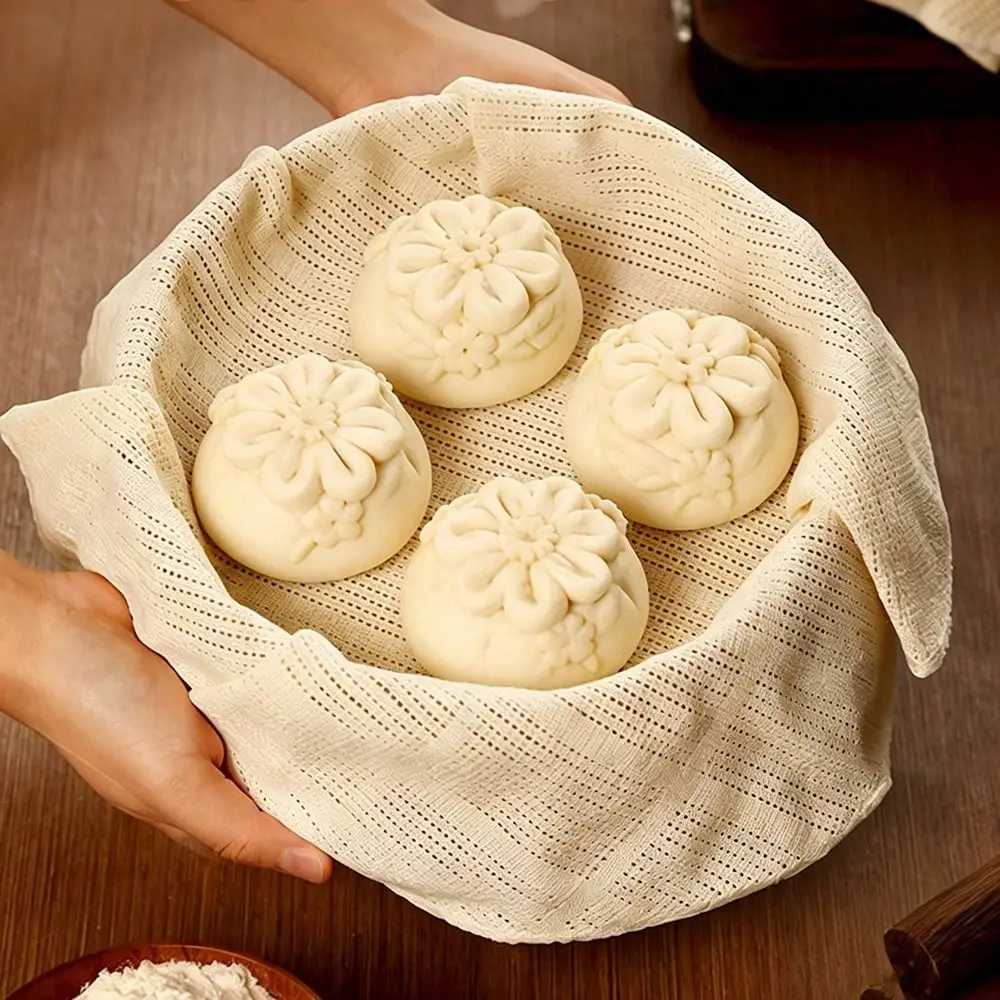New Cotton Round Steamer Cloth Non-stick Mesh Steaming Liner Breathable Reusable Dumpling Cloth Dumpling Making