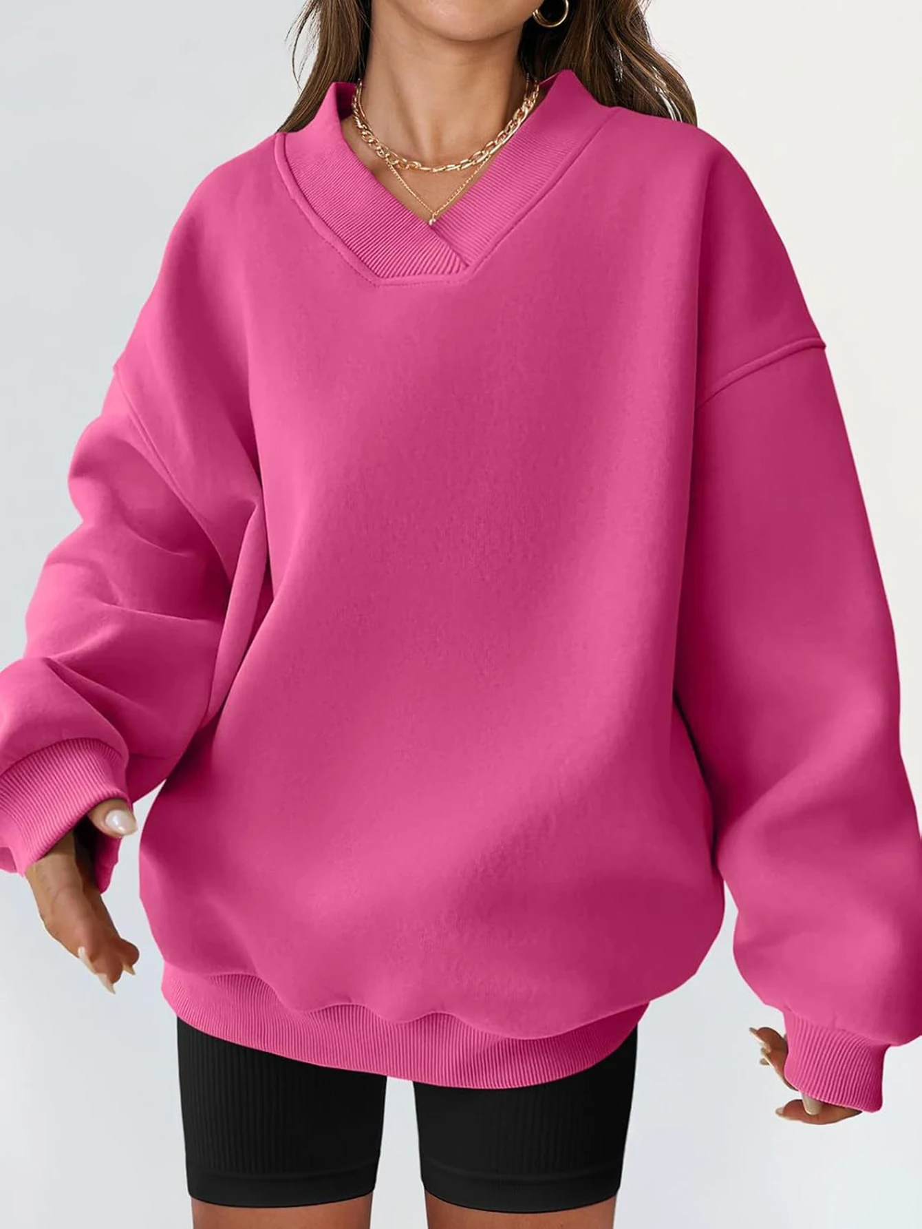 المرأة طويلة الأكمام الخامس الرقبة بلوزات الخريف الشتاء أزياء بسيطة عادي النمط الفرنسي لائق ارتداء اليومي #1