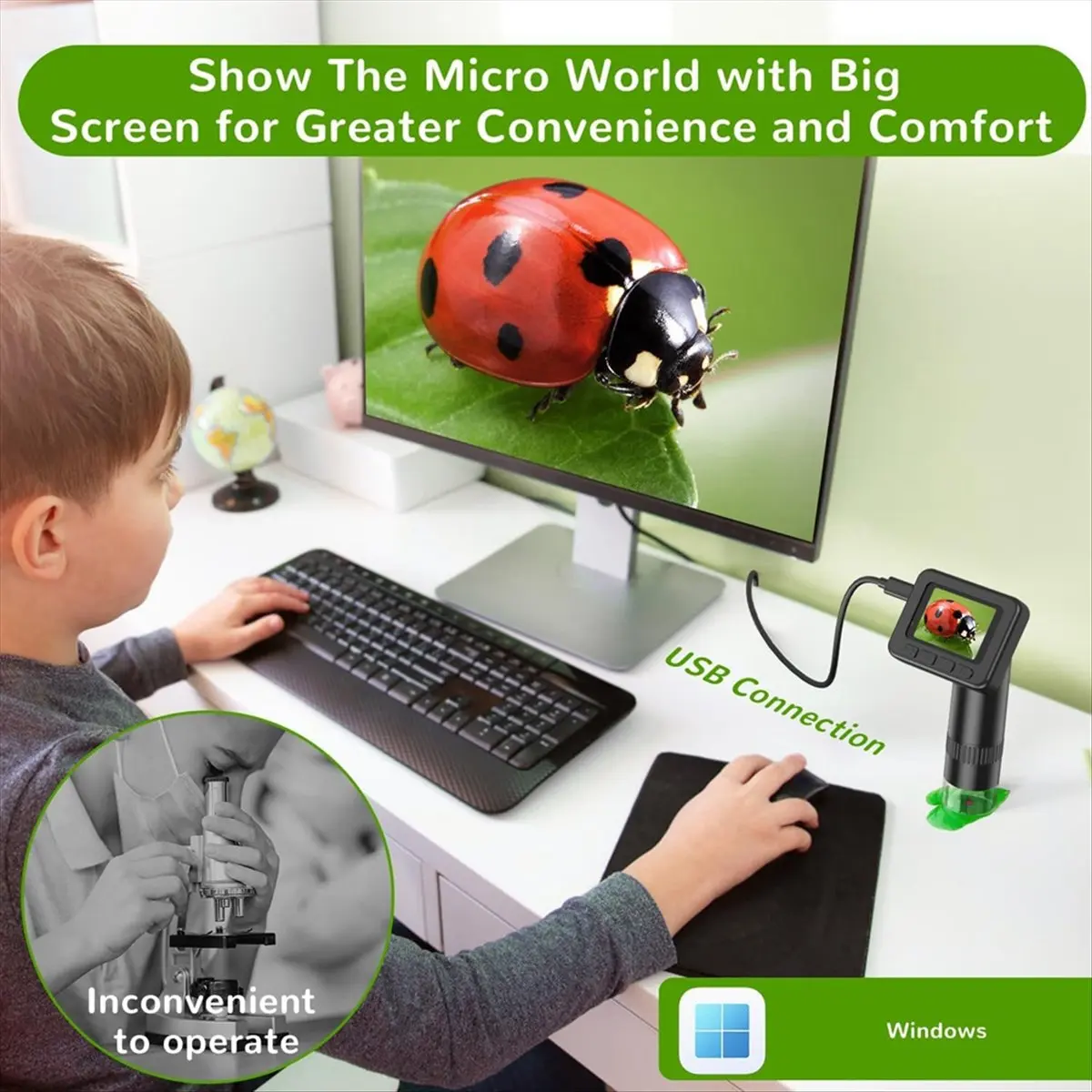L63A 1080P Digital Video Microscope for Kids 50X-1000X Magnification 2 Inch IPS HD Screen,Perfect Science Kit Gift for Kids