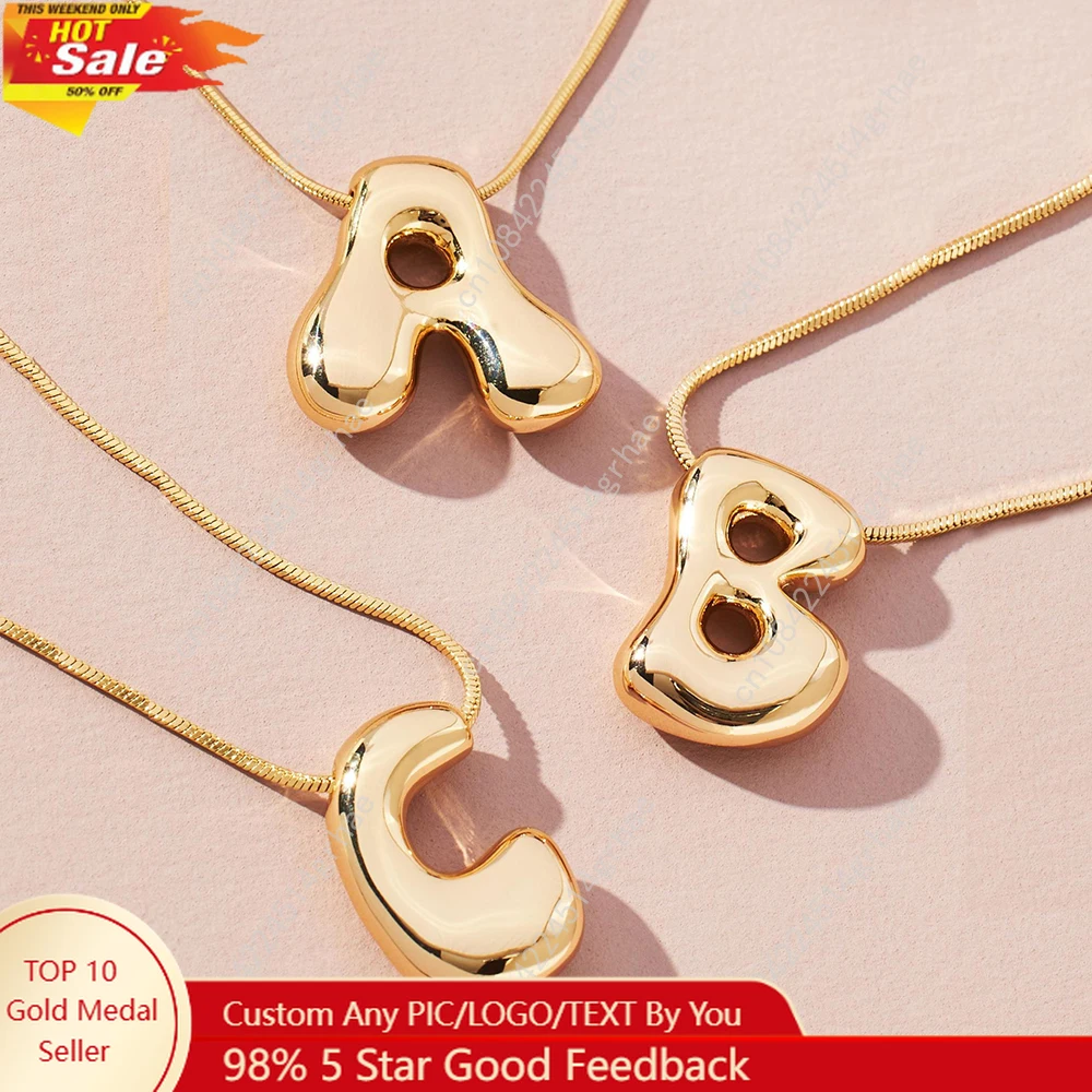 

Golden Color Stainless Steel Initial Necklace for Women Girls Chunky Bubble Letter Pendant Necklaces Trendy Collar Jewelry Gift
