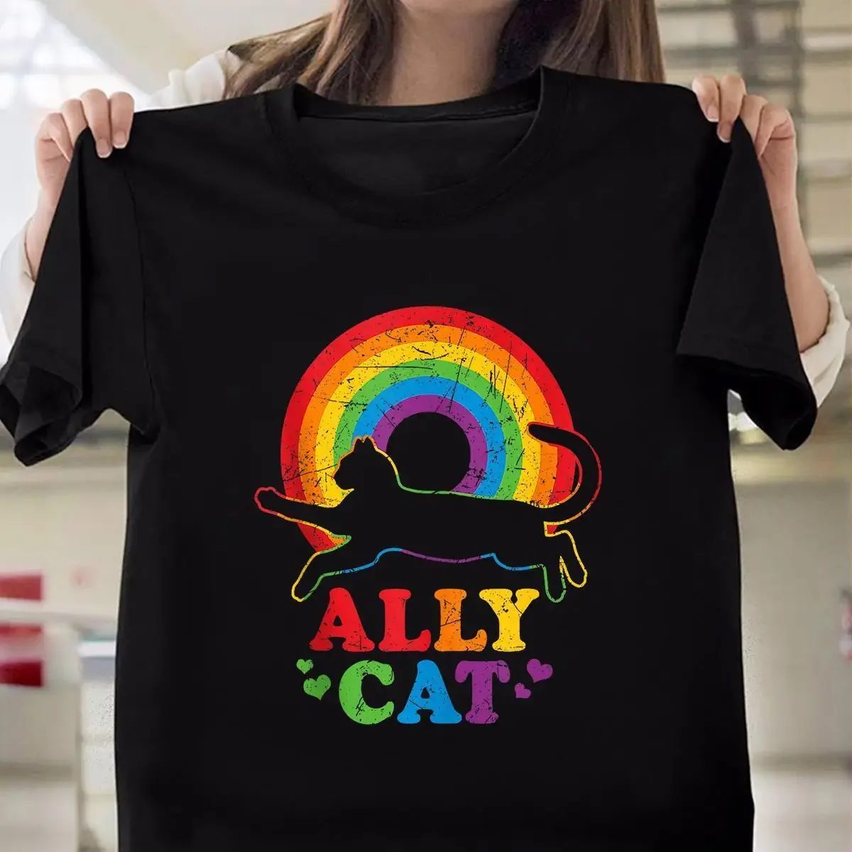 Allycat LGBT Cat With Ally Pride Rainbow Pride Month LGBTQ Gift T-Shirt