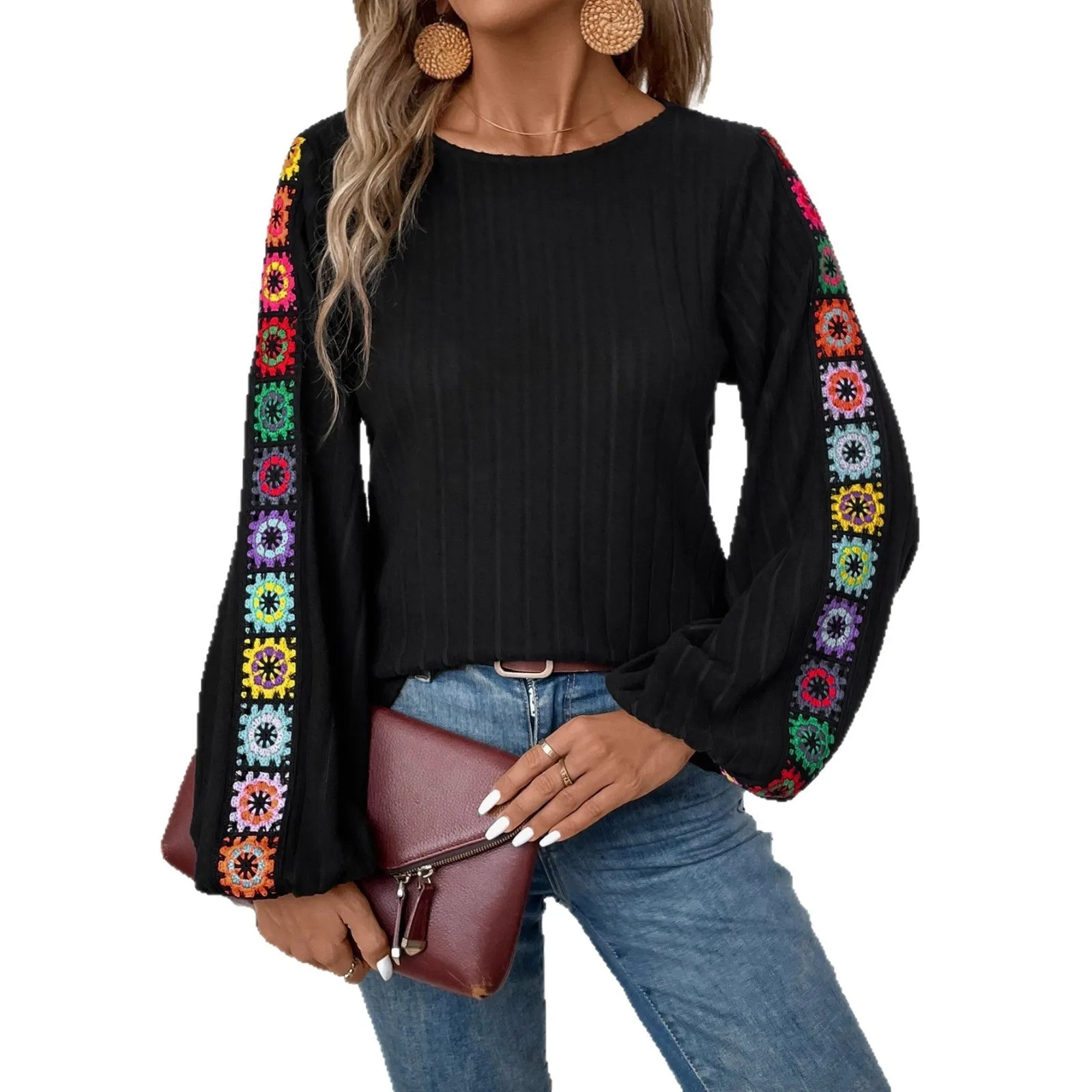 Ruffle Top Loose Fit Elegant with Graceful Elegant Regular Length Round Neck Autumn Graceful Commuter Pullover Women Sweater