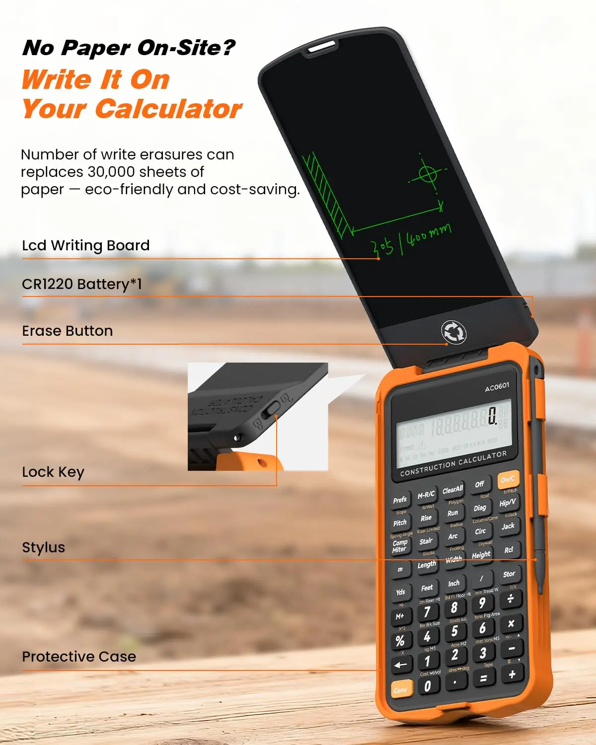 Construction Calculator with Writing Tablet Industrial & Scientific Engineering Calculator for Contractor Concrete Pocket 2026