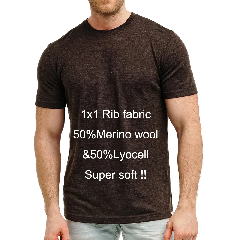 Men's Super Soft Merino Wool T-Shirt Base Layer Wicking Breathable Quick Dry Anti-Odor No-itch Comfortable Fit Size