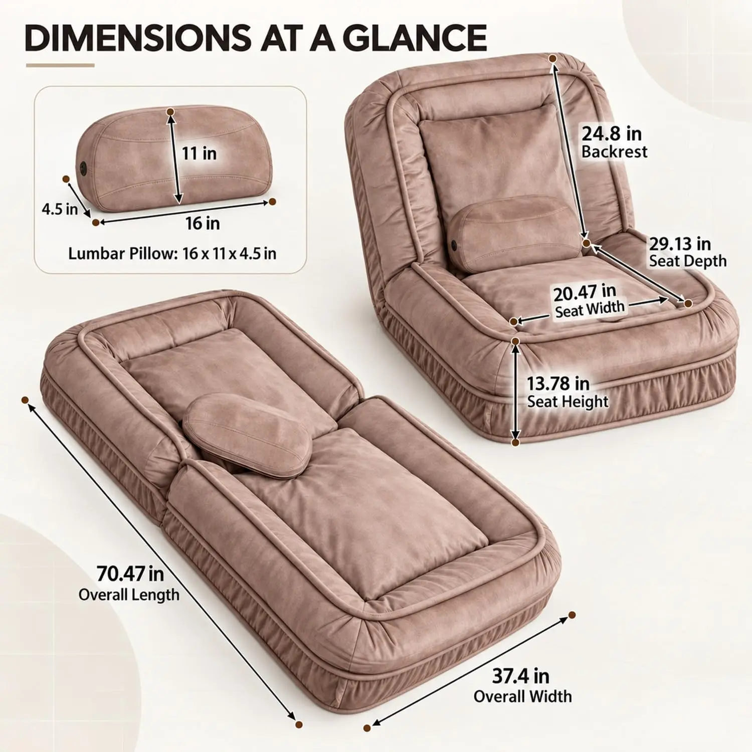 Foldable Floor Sofa Bed 5-Position Adjustable Massage Pillow Lounge Chair, Customized