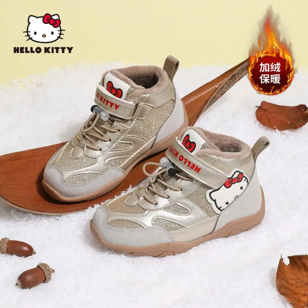 

Hot Hello Kitty Sanrio Brand Original Children's Sports Shoes Winter Velvet Warm High Top Shoes Fashionable Splice Casual Shoes