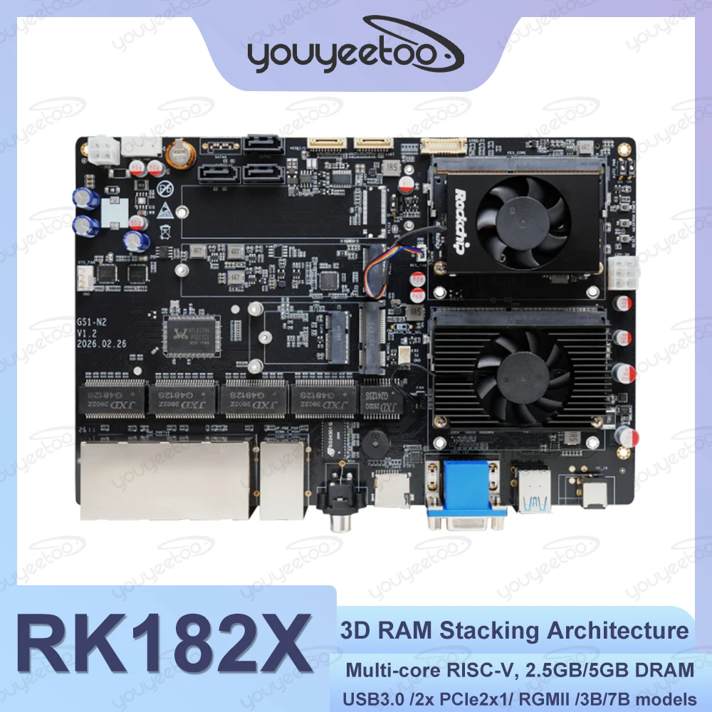 

RK182X Development Kit 3D RAM Stacking Architecture Multi-core RISC-V 2.5GB/5GB DRAM USB3.0 2x PCIe2.0 Support 3B/7B models