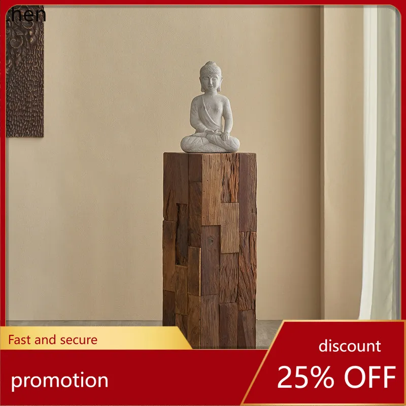 YFY Wabi-Sabi Style Retro Base Solid Wood Stump Square Tree Stump Homestay Decorative Wood Stump Wooden Side Table Ornament