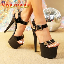 17CM Stage Show Model Shoes Summer Fashion Platform High Heels Ankle Buckle Strap Women Party Sandals Nightclub Stripper Shoe