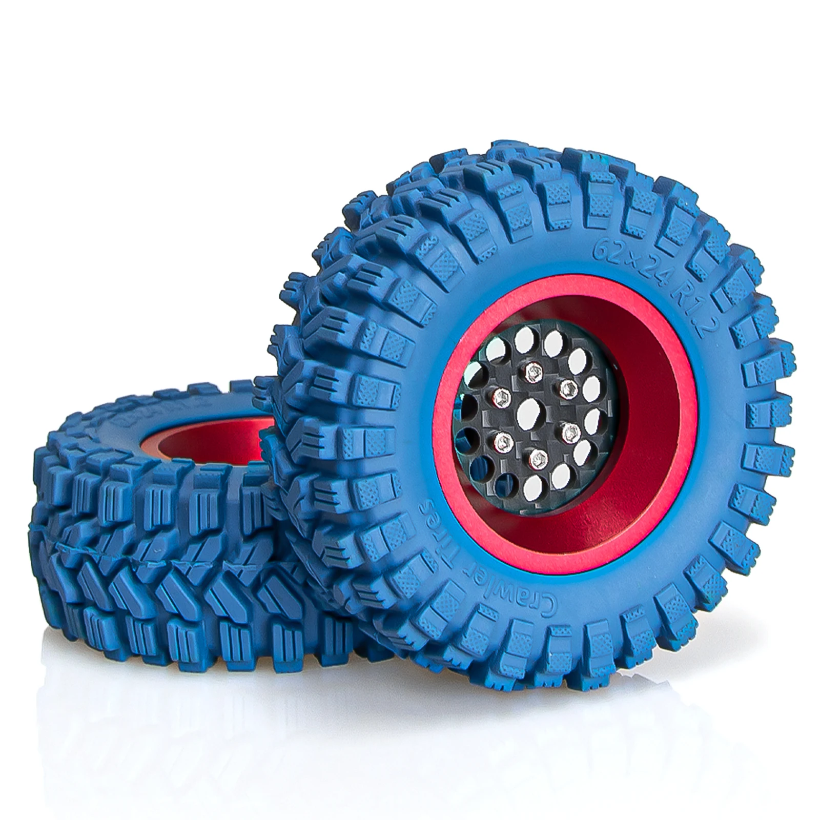 Obręcze kół z włókna węglowego OKHL 1.2 cala, kolorowe, z gumowymi, niebieskimi oponami do modeli RC Crawler 1/18 TRX4M, 1/24 FCX24, SCX24, zestaw do tuningu.