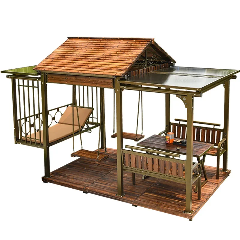 new design outdoor garden patio wooden gazebo polycarbonate awning canopy gazebo with light swing