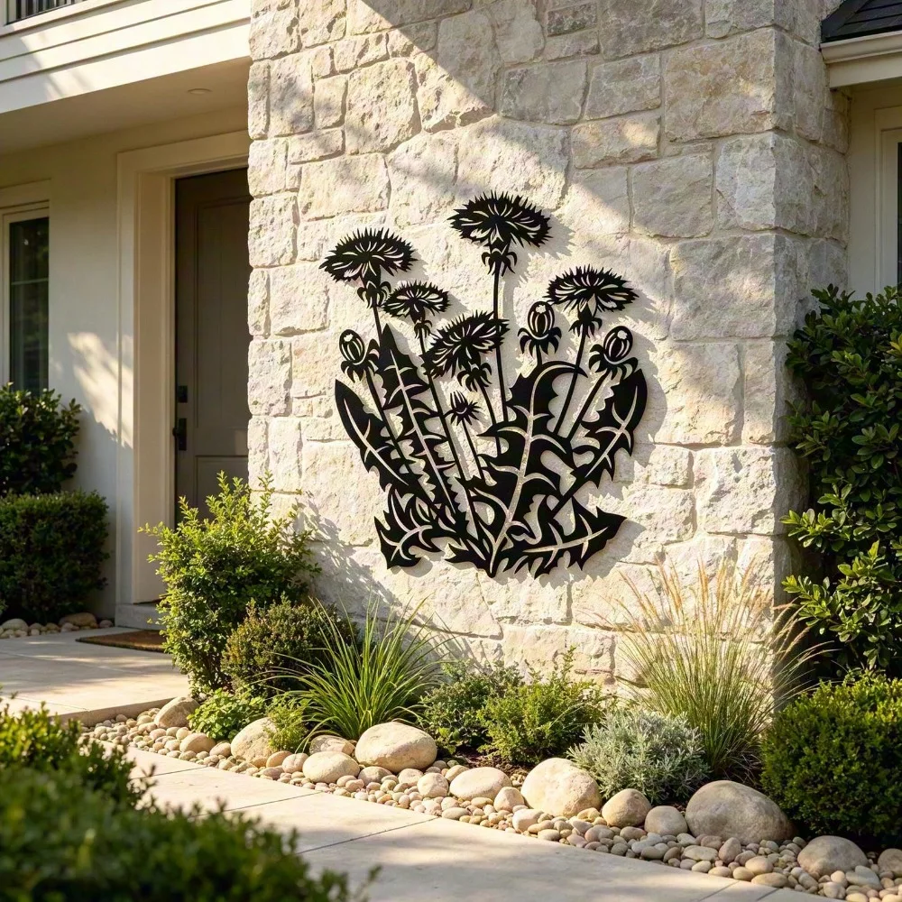 Flat Flower Metal Wall Art, Laser‑Cut Iron Silhouette, Powder‑Coated Rust‑Resistant Wild Spiky Floral Wall Decor