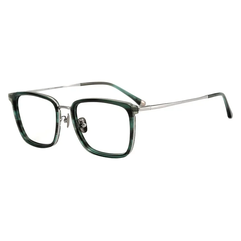 and Korean literary square wide face myopia glasses frame, pure titanium ultra-lightweight plate frame for men and women
