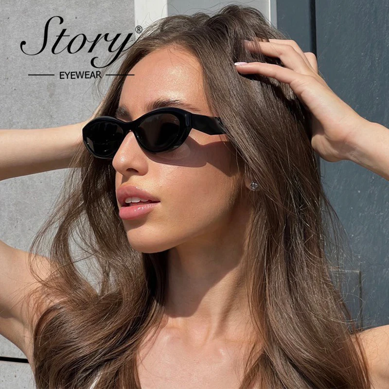 STORY Vintage Tortoiseshell Oval Sunglasses Women Men 2024 Luxury Brand Designer Fashion Cat Eye Sunglasses Gafas De Sol S24114H