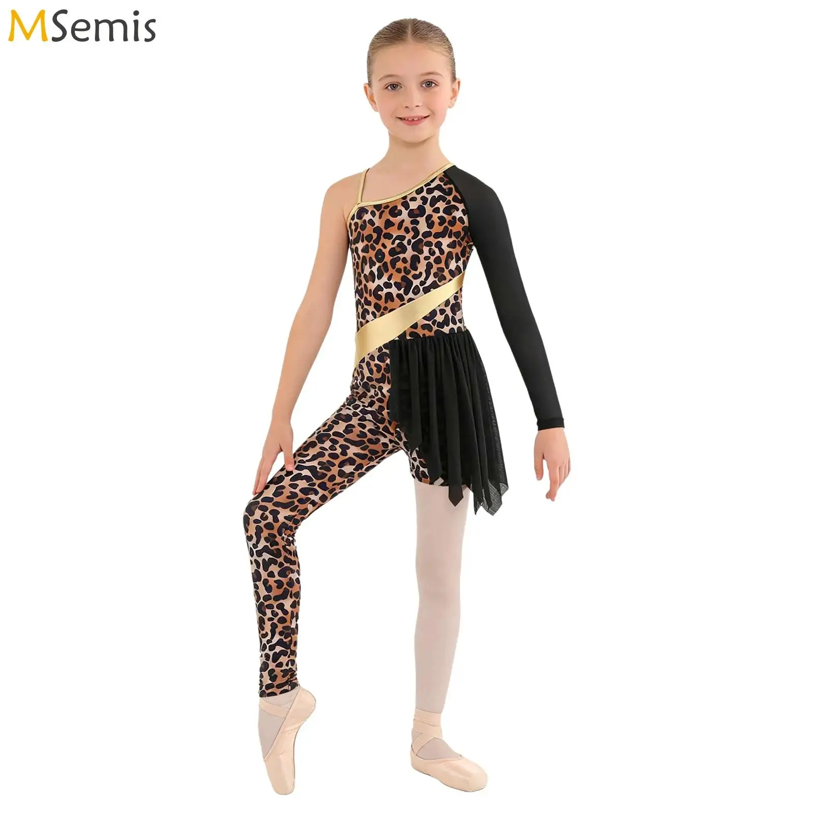 

Girls Prehistoric Cave Wildman Carnival Cosplay Costumes Gymnastics Latin Dance Historical Stone Leopard Print Jumpsuit Bodysuit