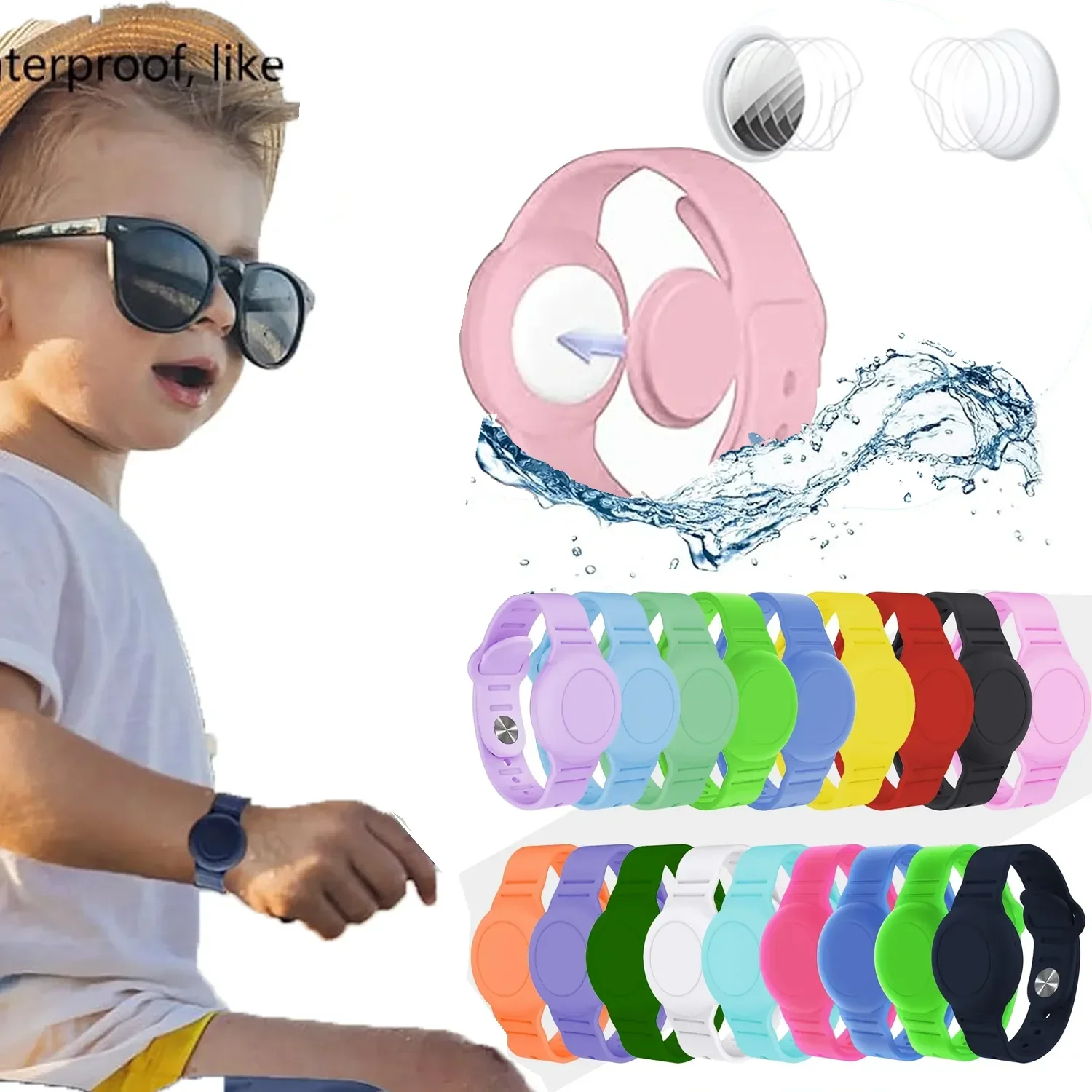 AirTag 2 stuks waterdichte armbanden voor kinderen, dinosaurus, cartoon, voor peuters, senioren, verstelbare horlogeband voor AirTag-hoes voor het verbergen van de GPS-tracker