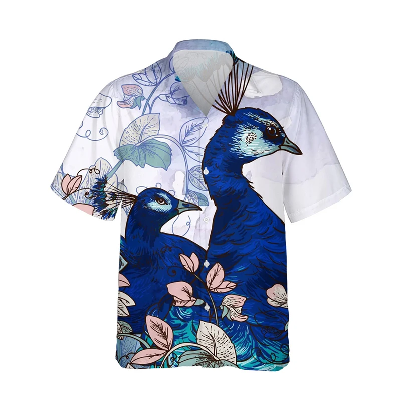 New Summer Breathable Peacock 3d Print Trendy Cool Fashion Hawaiian Shirts Beach Party Tops Short Sleeves Summer Men's Shirts