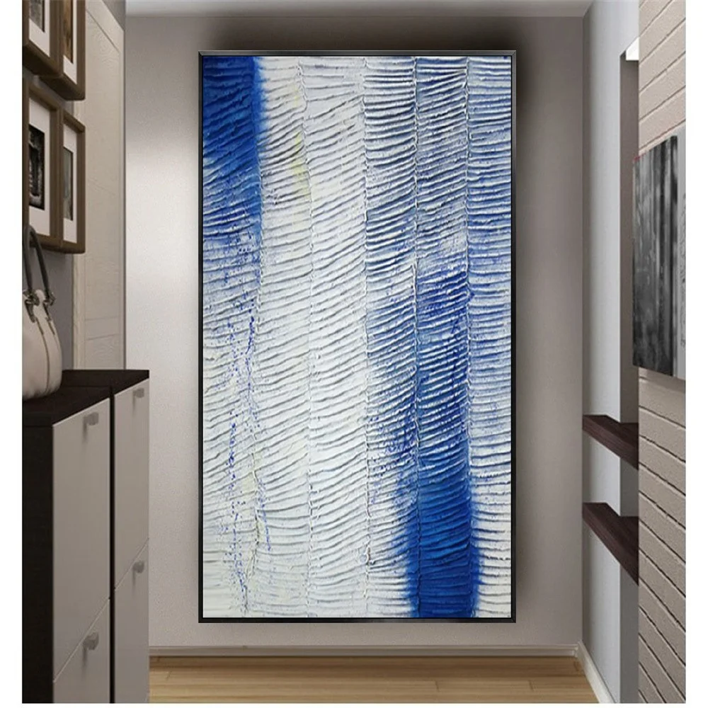 100% Hand-Painted Blue Oil Painting Abstract Pale Pattern Minimalist Canvas Poster For Living Room Home Decor Wall Art Picture