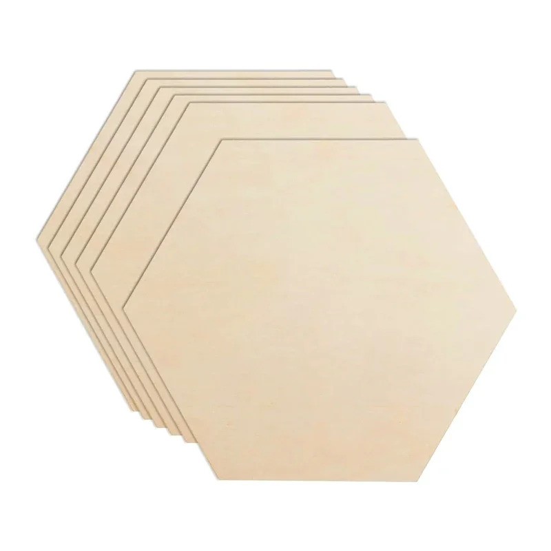 5pcs 10cm Unfinished Wooden Hexagon Cutouts, Wooden Hexagon Blanks Slices for DIY Crafts Painting Staining Coaster Home Decor