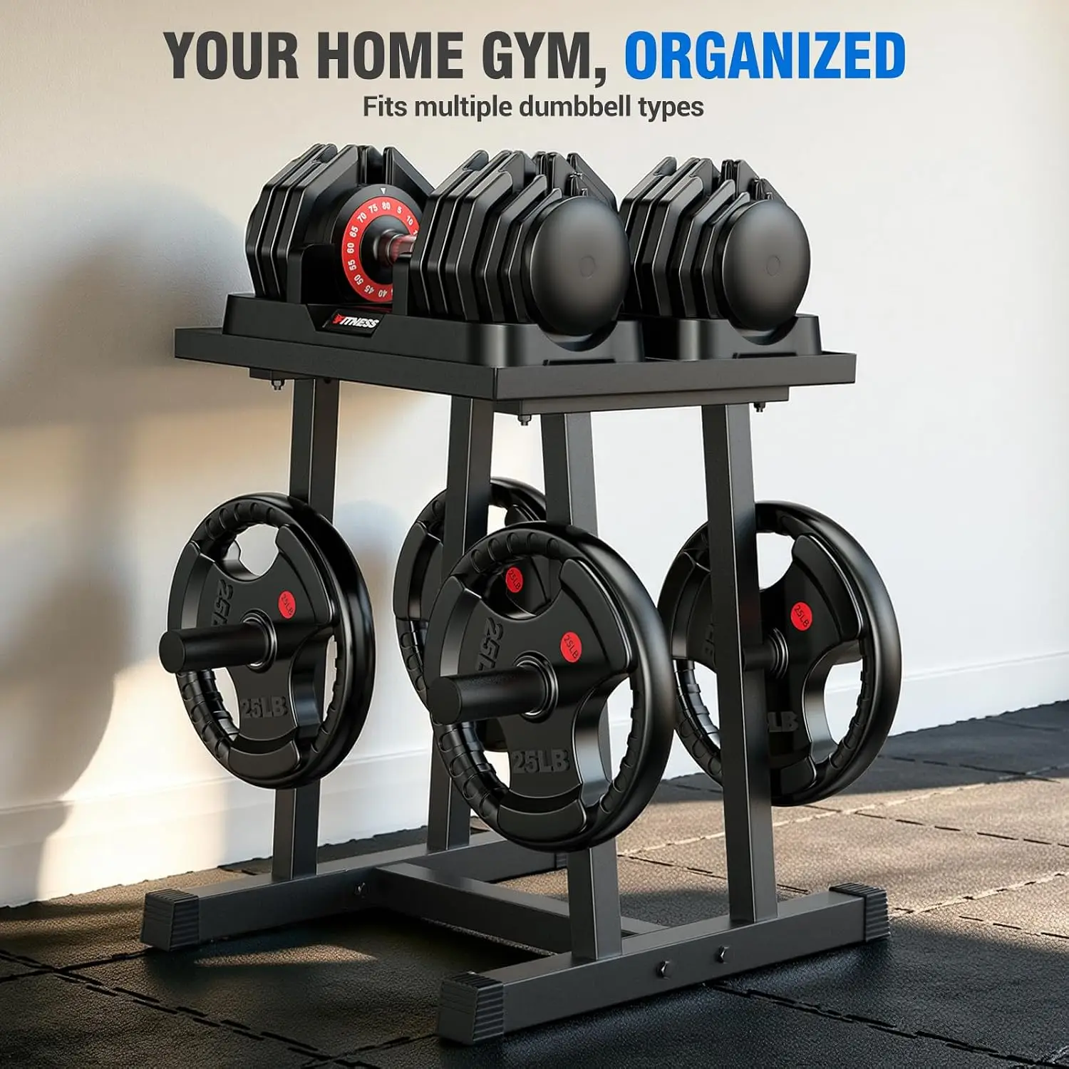 Adjustable Dumbbell Rack with 2 inch Plate Tree, 600 LB Capacity