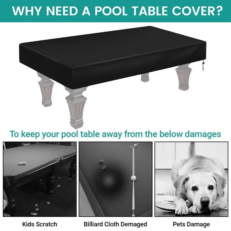 -[Cilae-17R] 8Ft Billiard Pool Table Cover With Drawstring Durable Waterproof Table Cover For Rectangle Table, Black
