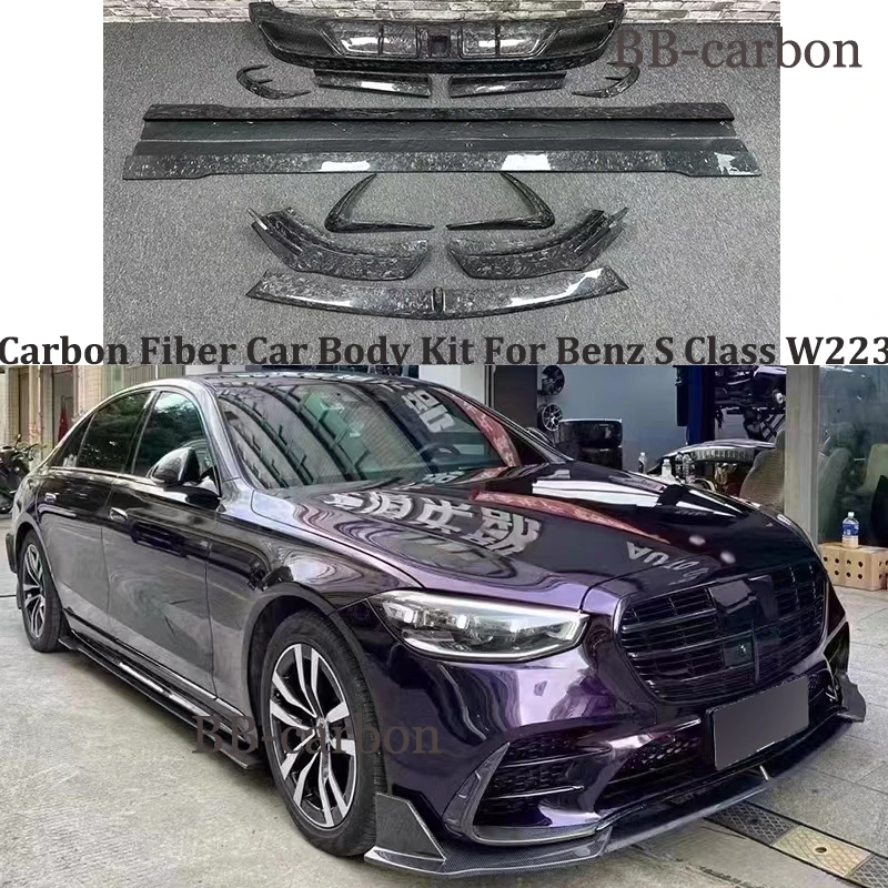 

For Mercedes Benz S Class W223 Car Body Kit Real Carbon Fiber Front Splitter Lip Rear Diffuser Side Skirts Air knife Vent