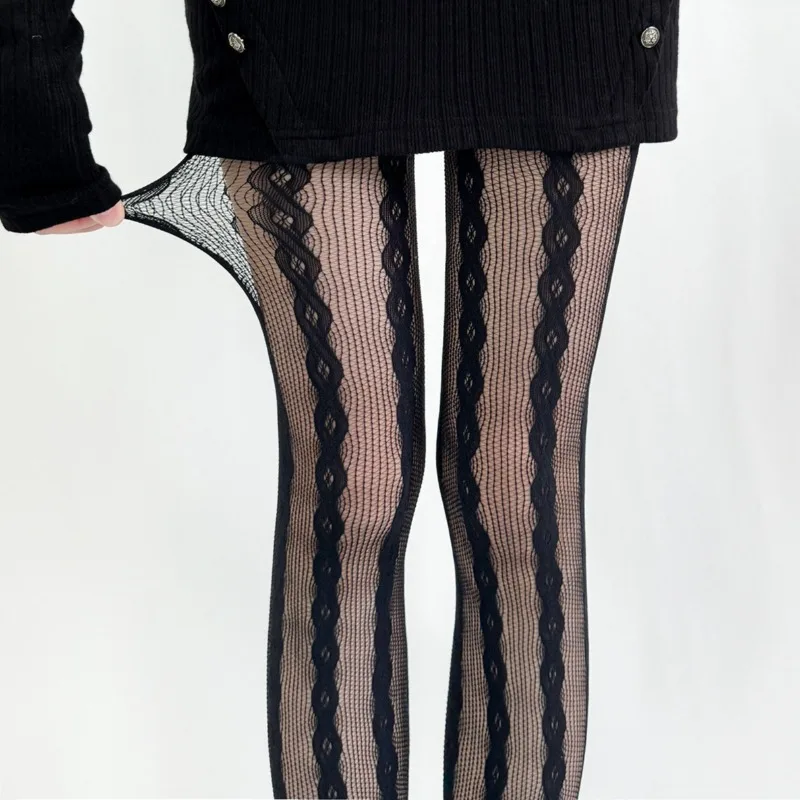 New Plait Pattern Sexy Fishnet BodyStockings Women Mesh Hosiery Hollowed-out Lace Pantyhose Vintage Jacquard Base Layer Tights